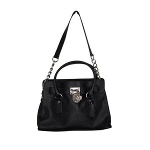 Michael Kors Hamilton Black Saffiano Leather Satchel Silver Lock Crossbody